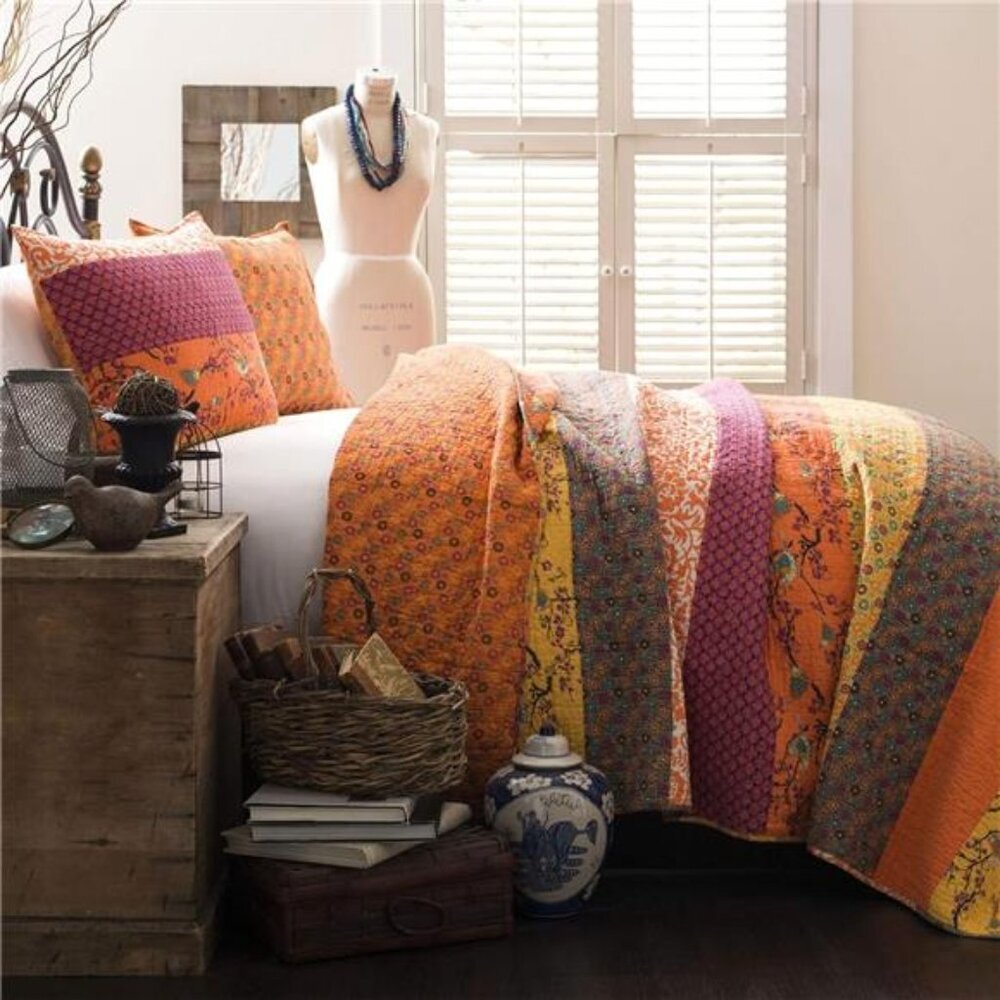 Lush Decor Royal Empire Reversible Cotton Quilt Set- 3 Piece Striped Bedding Set